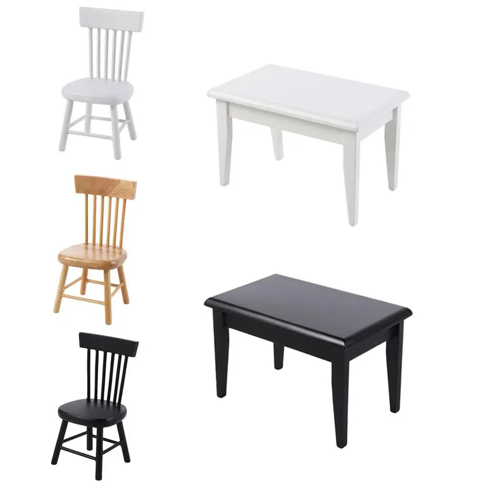 Predstierať hru 1:12 Dollous Furniture Miniatúrne DIY Model jedálenského stola Bytlywood biele mini stoličky Mikro krajiny Prísady