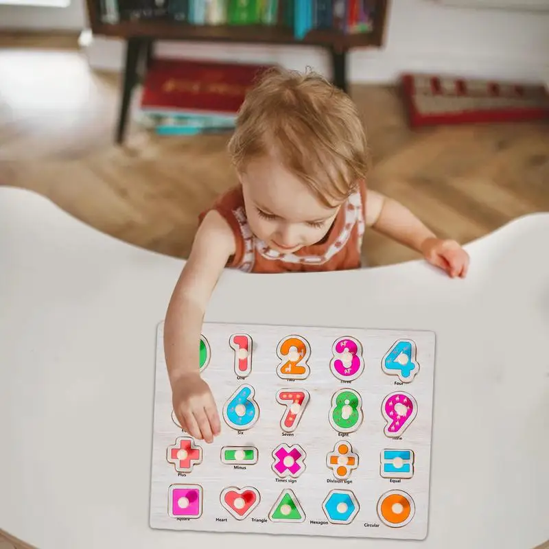 Predškolské kolíky Puzzle číslo hračky tvar jemné motorické zručnosti učenie drevené hádanky vzdelávacie kolíky Peg Puzle Pádle pre deti