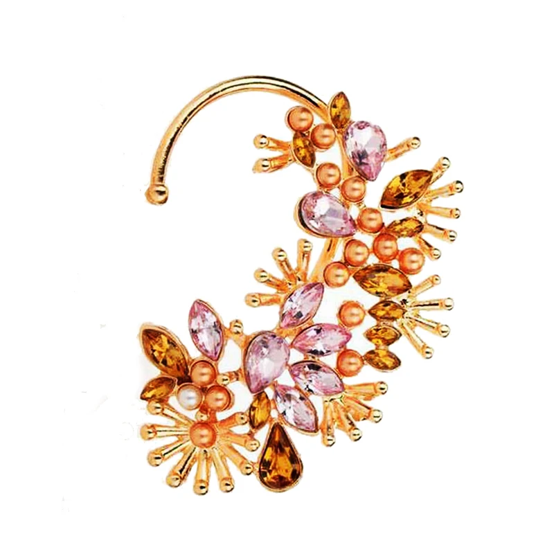 Prehnané kamienok s kamerom Crystal Big Flower Ear Clip Cuff pre ženy módne vintage náušnice Darčeky šperky