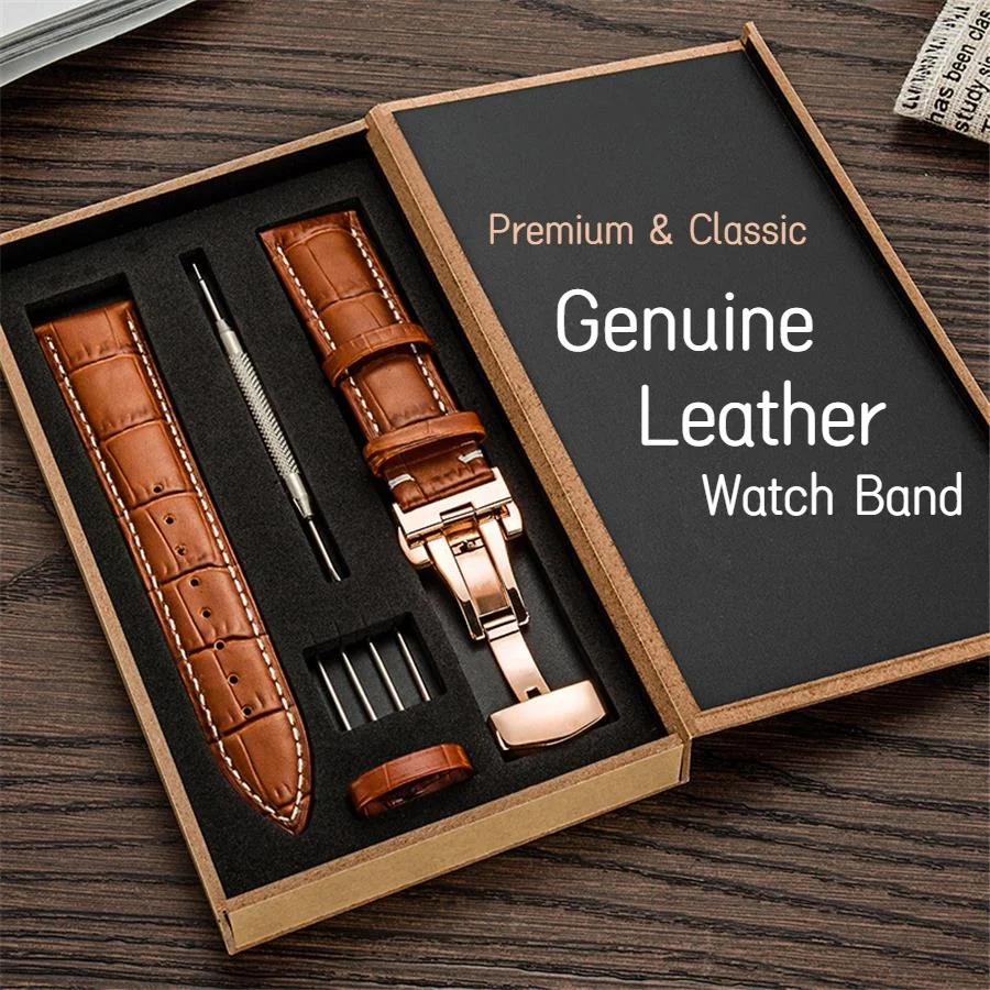 Premium originálne kožené hodinky Band 12-24 mm klasický kožený náramok s remienkom 20 mm spona motýľov s výmenou náramku