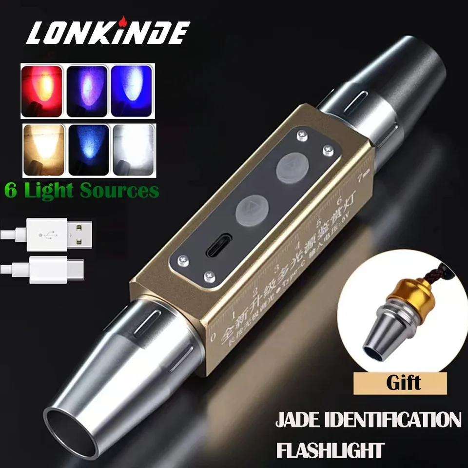 Prenosná 6 svetelných zdrojov lampa baterky 365/395nm Inšpekcia Torch Jade Inšpekcia ultrafialové UV svetlo identifikačné lampa LED TORCH