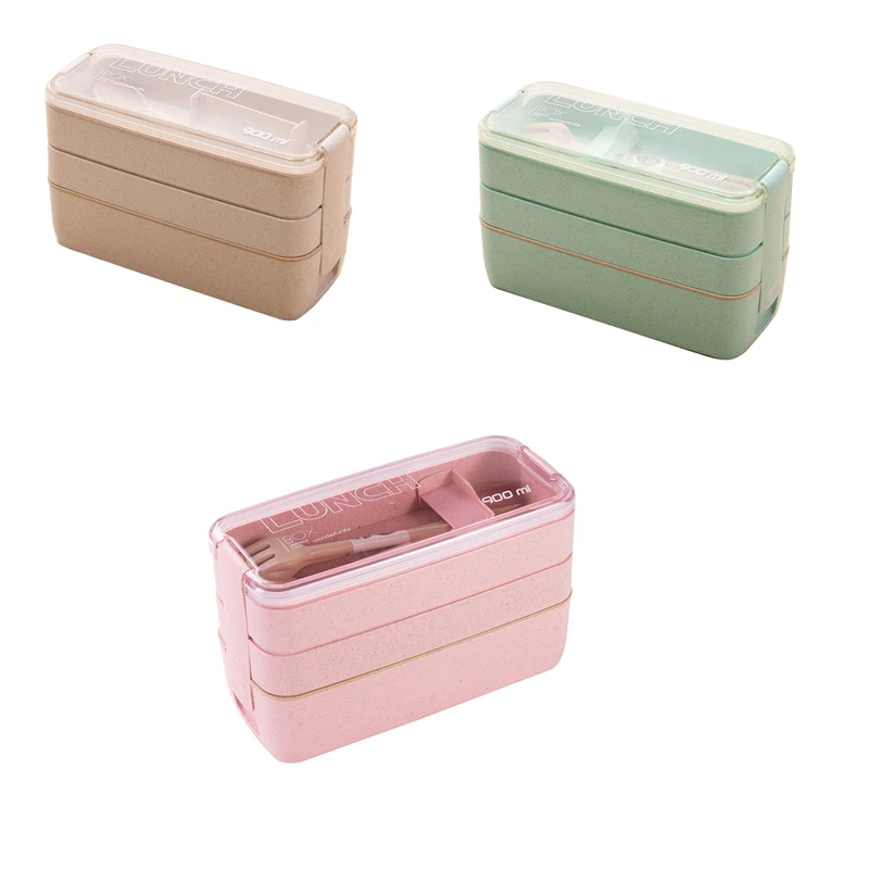 Prenosná bento box, obed 3-vrstvy, 900 ml pšeničná slama