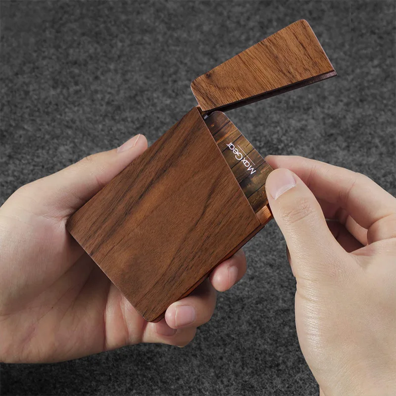 Prenosná drevená obchodná karta Puzdro Men Dámsky obchodný darček Darček z masívneho dreva Držiteľ Case Black Walnut Wood Desk Organizátor