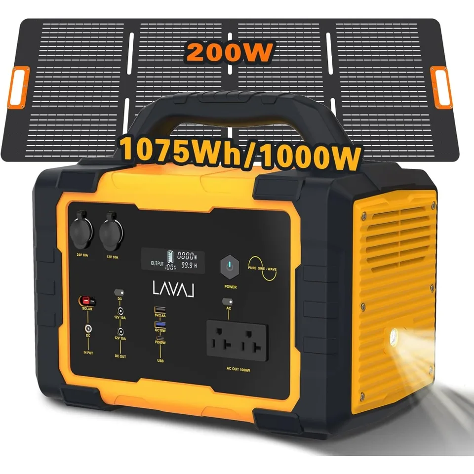Prenosná elektráreň so solárnym generátorom 1000W s 200 W skladateľným solárnym panelom, 120 V/1000 W SC, pre nálevky na používanie mimoriadnych udalostí