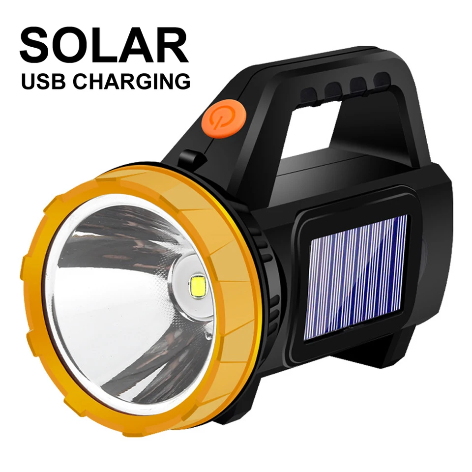 Prenosná lampa USB ručná reflektor Solar Lantern Svietidlo s bočným svetlom nepremokavým 18650 vonkajšie