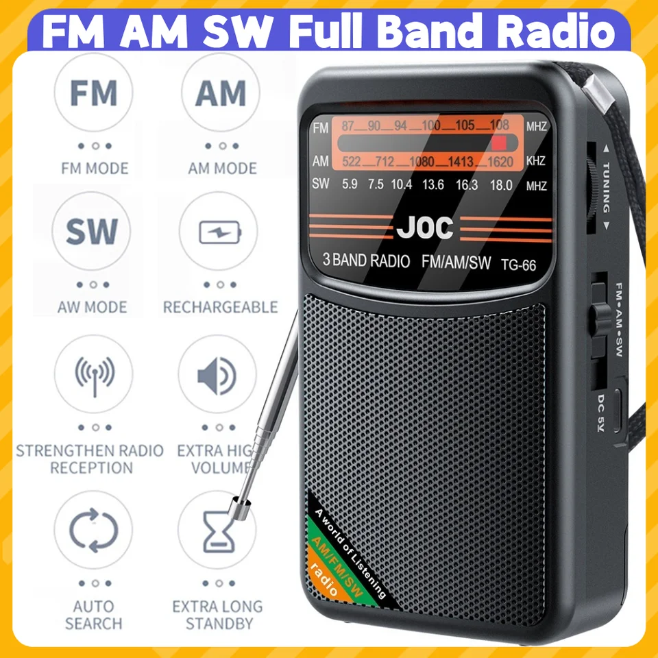 Prenosná mini plná pásma Radio FM Am SW Radio Radio Best Recept Battera Battera Radio s HD Display Screen Radio Radio Player pre starších