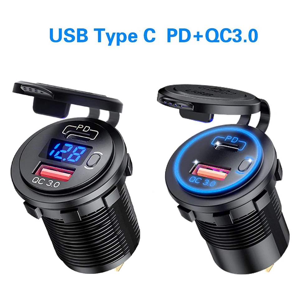 Prenosná nabíjačka automobilu QC3.0+PD Typ C USB Port Quick Charger Cigaret Lighter Socket Power Adapter pre motocykel 12v/24v 60w