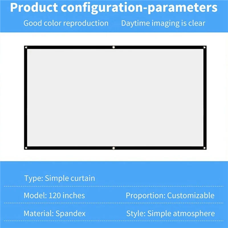 Prenosná obrazovka projektora pre domáce kino Outdoor HD White Foloble Anti-Crease (84 palcov)