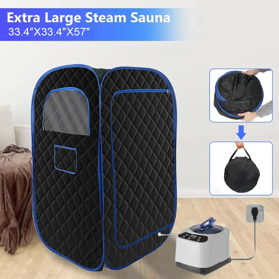Prenosná parná sauna, prenosná sauna pre dom, sauna sauna box s 3L parníkom s diaľkovým ovládaním a skladacou stoličkou, čierna