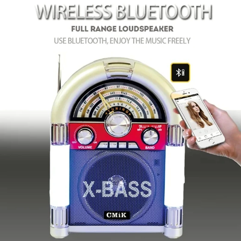Prenosná retro rádio Wireless Bluetooth Card Card Card Audio Home FM Stredná vlna Stereo Radio Radio Rádio Podpora 220v110V