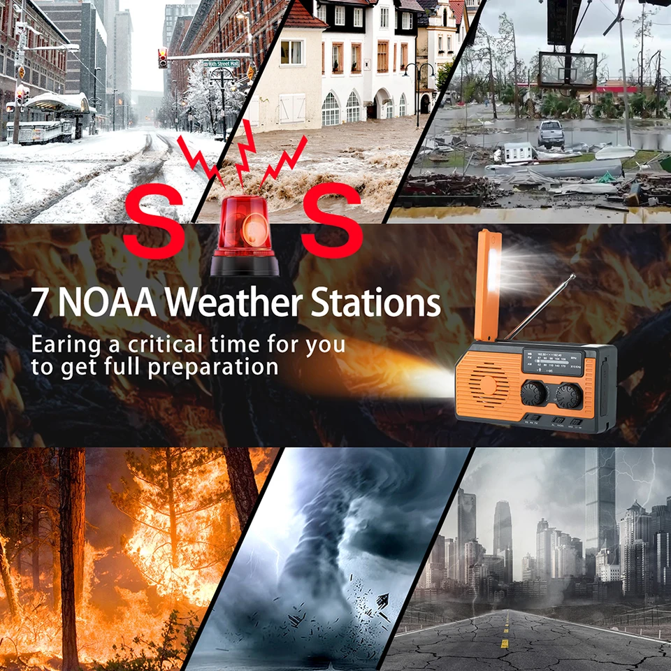 Prenosná rádiová ručná kľuka Solar USB nabíjanie ručného rádiového solárneho kľuka AM/FM/NOAA Weather Radio Radio Núdzová baterka