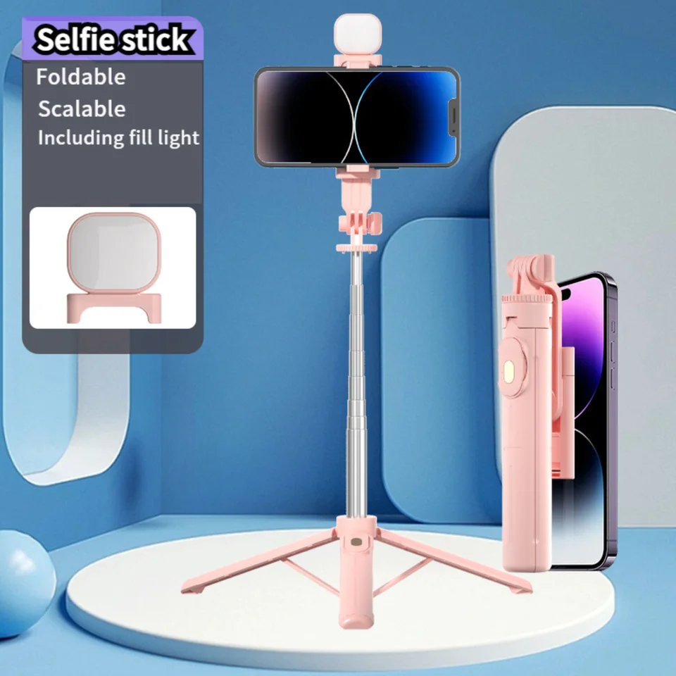 Prenosná selfie tyčinka 360degree Rotujúci gimbal diaľkový mobilný telefón Odnímateľný statív zatiahnuteľnú selfie tyčinku s LED plnením