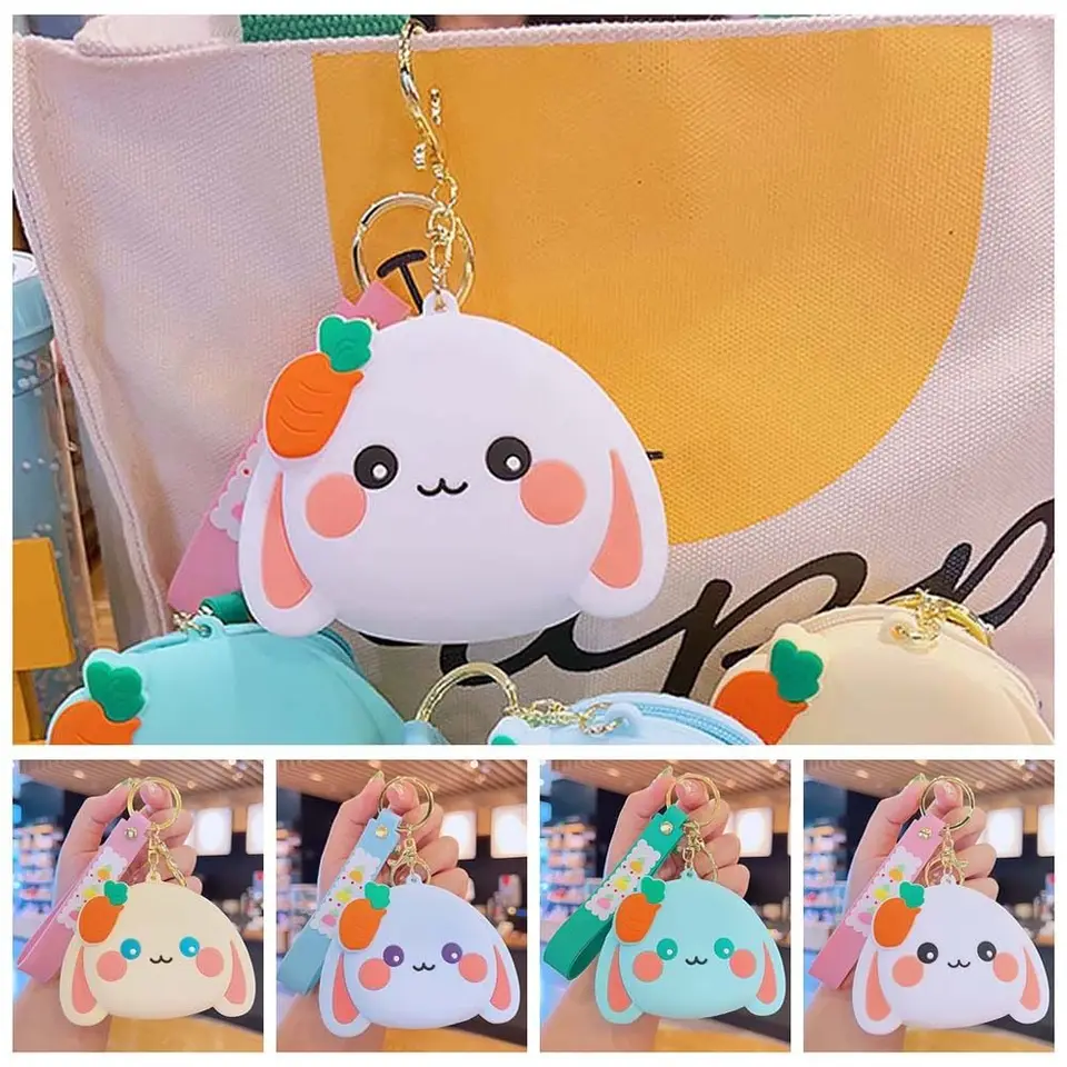 Prenosná silikónová králičie mince s kabelkou Keychain Animal Key Rings Rings Ripstick vrecko Kórejský štýl malé slúchadlá Vonkajšie