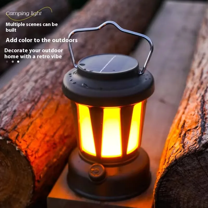 Prenosná solárna kemping Lantern stepless stmievanie USB nabíjateľné retro kempingové stan atmosféry lucerny núdzové nočné svetlo