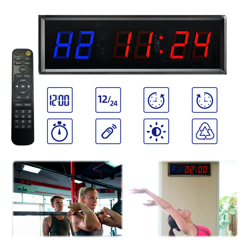 Prenosná telocvičňa Časovač LED WORTWOUT CLOCKY Diaľkové ovládanie Počítanie/hore hodiny Multifunkčné hodiny časovača Fitness pre boxu CrossFit