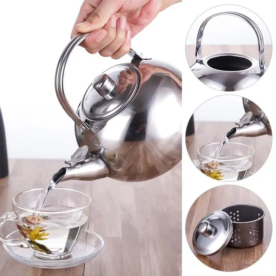 Prenosná z nehrdzavejúcej oceľovej vodnej kanvicovej kanvica s infuserovým filtrom Káva Kettle Tea Duve Tea Office Tea Kávulové náradie