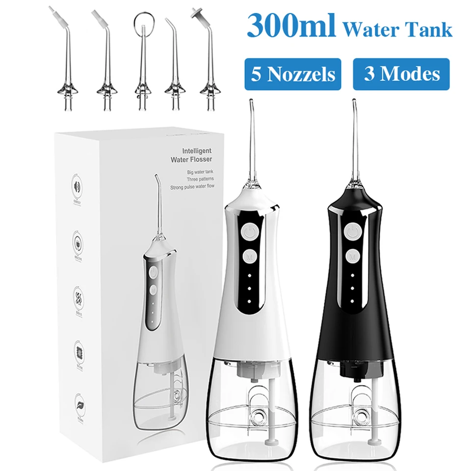 Prenosná zubná voda Jet Voda Flosser Vysokotlakový zavlažovač zubná niť zubná zubná čistič 1600-800 krát/min 5 dýzy