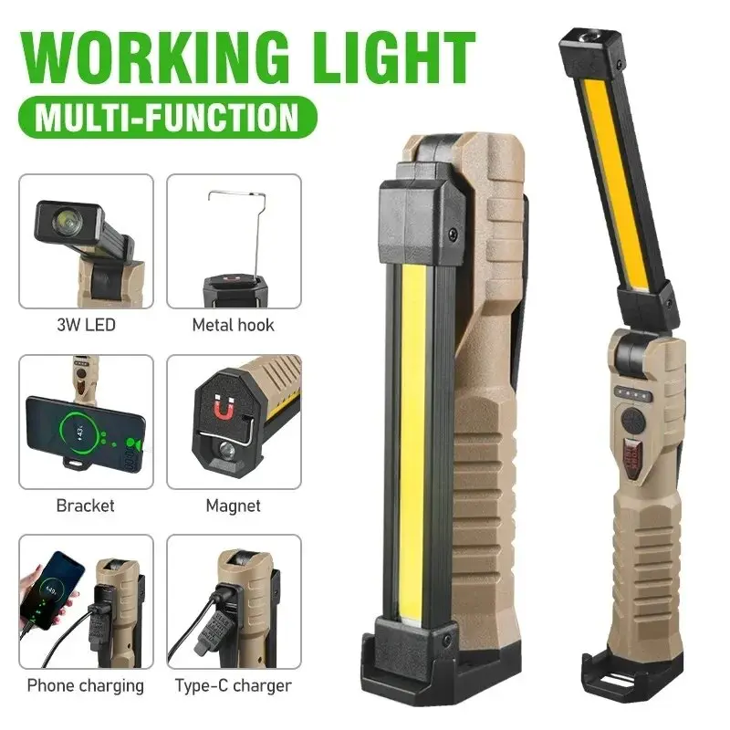 Prenosná záhybová LED baterka Strong magnet COB pracovné svetlo typu C Nabíjateľné núdzové svetlomet vonkajšie kempingové lamp