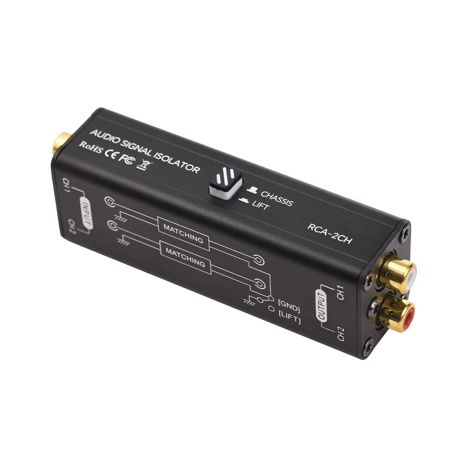 Prenosné 2 kanály RCA Ground Loop Izolator Profesionálny Hum Eliminator Eliminator Audio Signator Izolator šumový filter mikrofón Mic Audio prehrávače