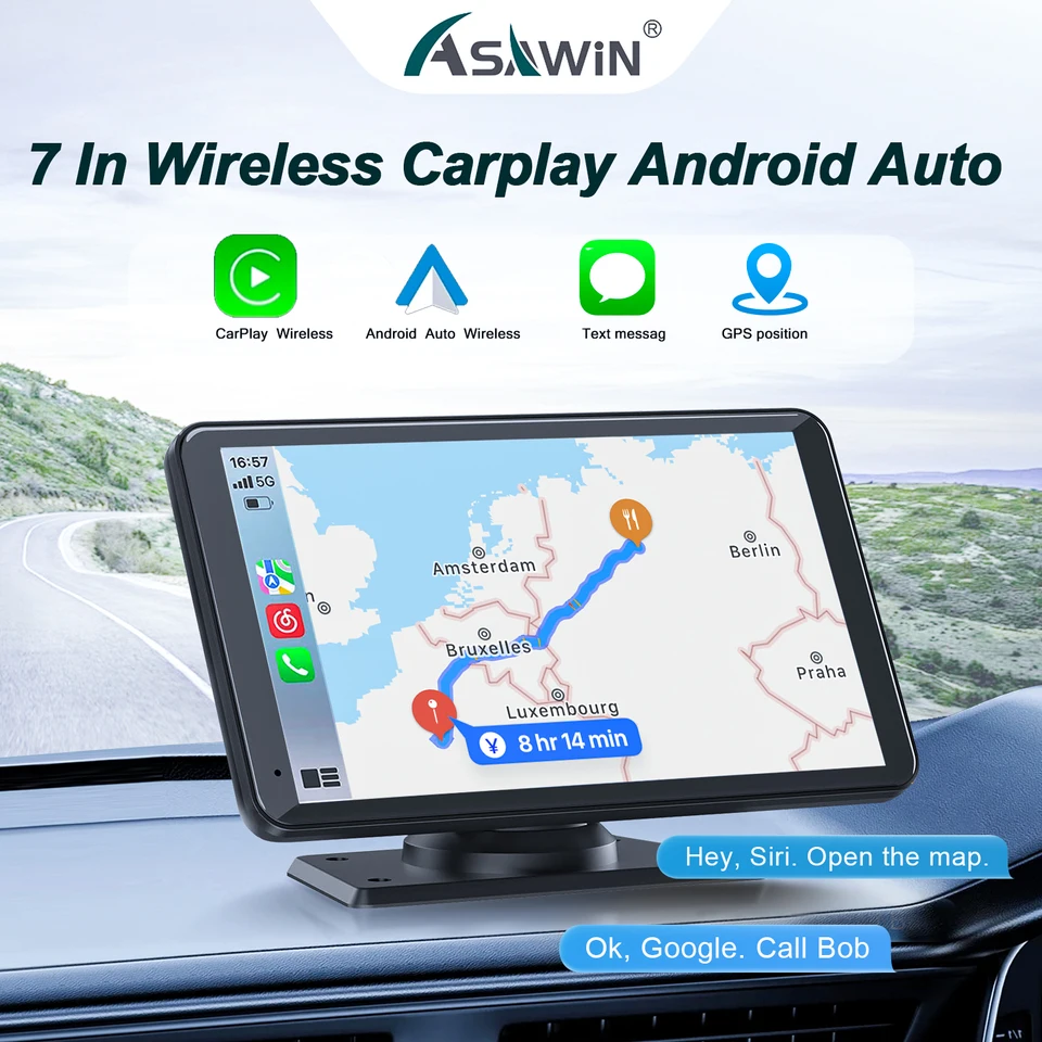 Prenosné auto stereo bezdrôtové bezdrôtové CarPlay Android Auto 7-palcové rádio dotykovej obrazovky s Bluetooth Handsfree Mirror Link Maps Navig
