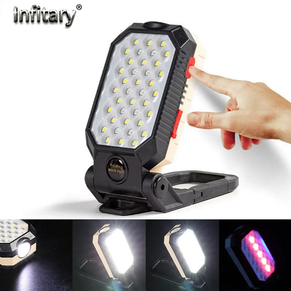 Prenosné LED pracovné svetlo nastaviteľné kempingové kempingové lampa magnetu vonkajšie výstražné svetlo červené modrá lampa USB nabíjateľné