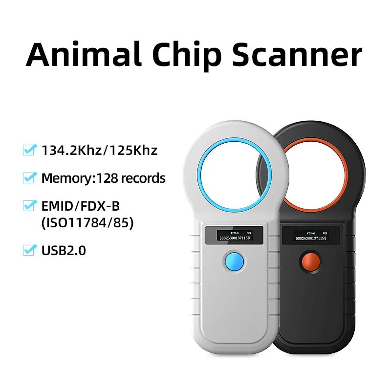 Prenosný 134,2 kHz Zviera RFID Identifikácia čítačka Emid FDX-B125KHz Pet Cat Cat Dog Cow Shee Ear Tag Microchip Scanner