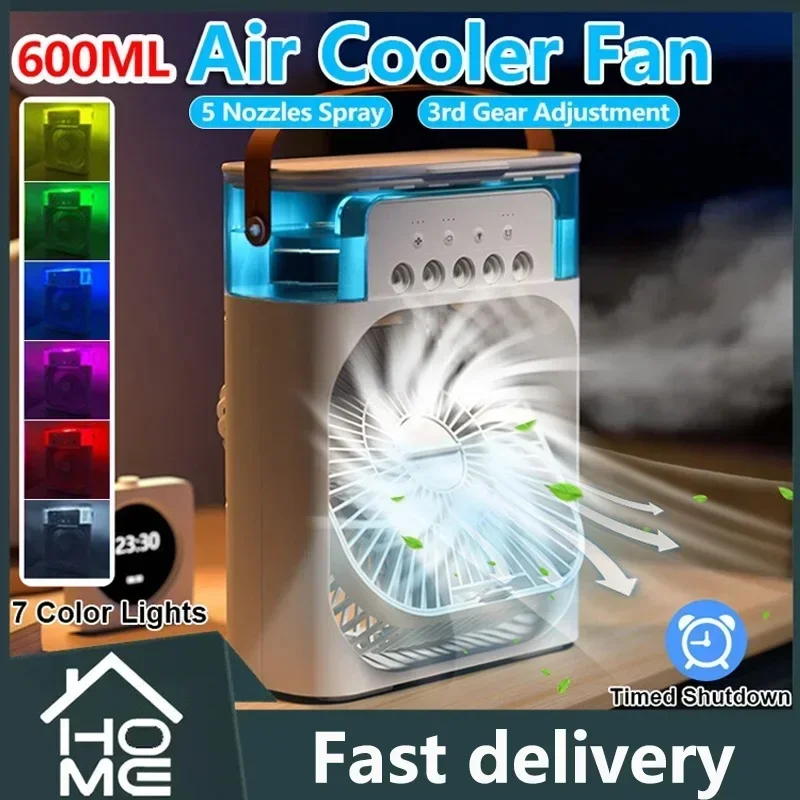 Prenosný 3 v 1 ventilátor Klimatizačný priestor pre domácnosť Malý vzduchový chladič LED nočné svetlá zvlhčovača Vzdieie