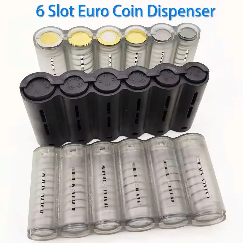 Prenosný 6 slot Euro Coin Storage DispenSer Euro Coins Držiteľ zberateľ
