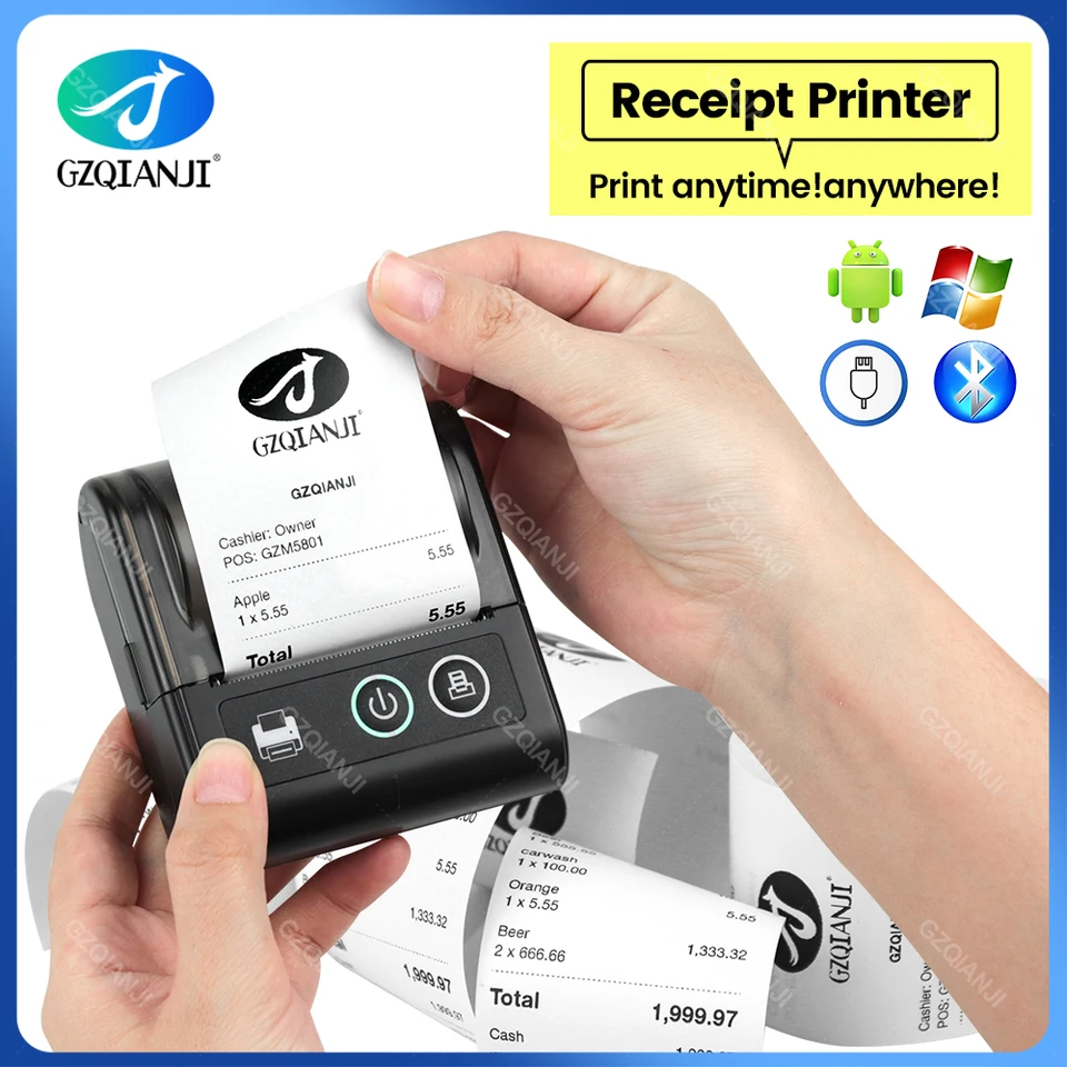 Prenosný bezdrôtový Bluetooth potvrdenie Termálna mini tlačiareň 58 mm mobilný telefón Android iOS PC PC vreckový stroj Bill Makers Impresora