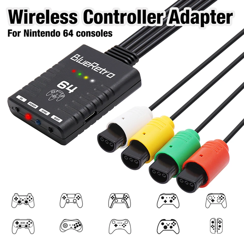 Prenosný bezdrôtový ovládač Converter Converter prenosný ovládač Bluetooth kompatibilný adaptér bezdrôtového ovládača pre konzolu N64