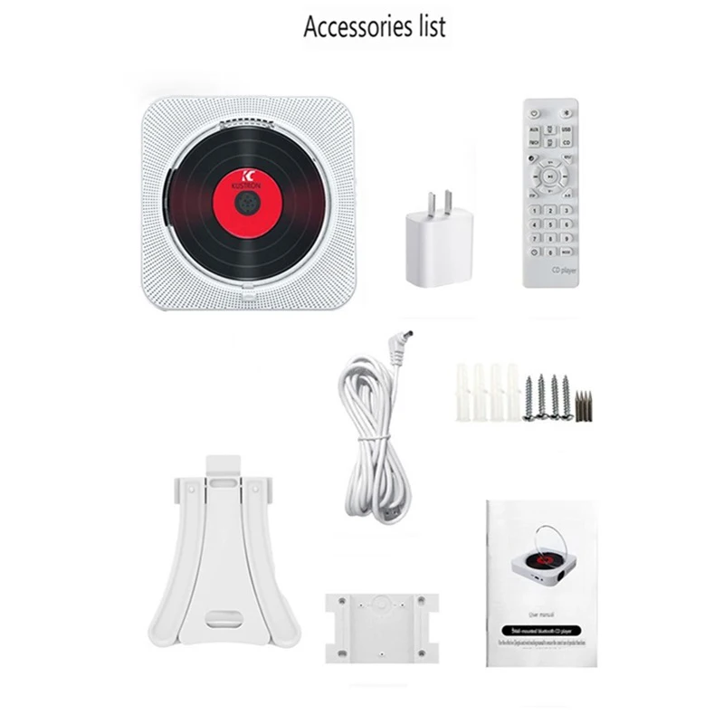 Prenosný CD Hudobný prehrávač nástenné bluetooth kompatibilné 5.1 3,5 mm hudobné prehrávač FM Radio Stereo reproduktor CD Player s držiakom