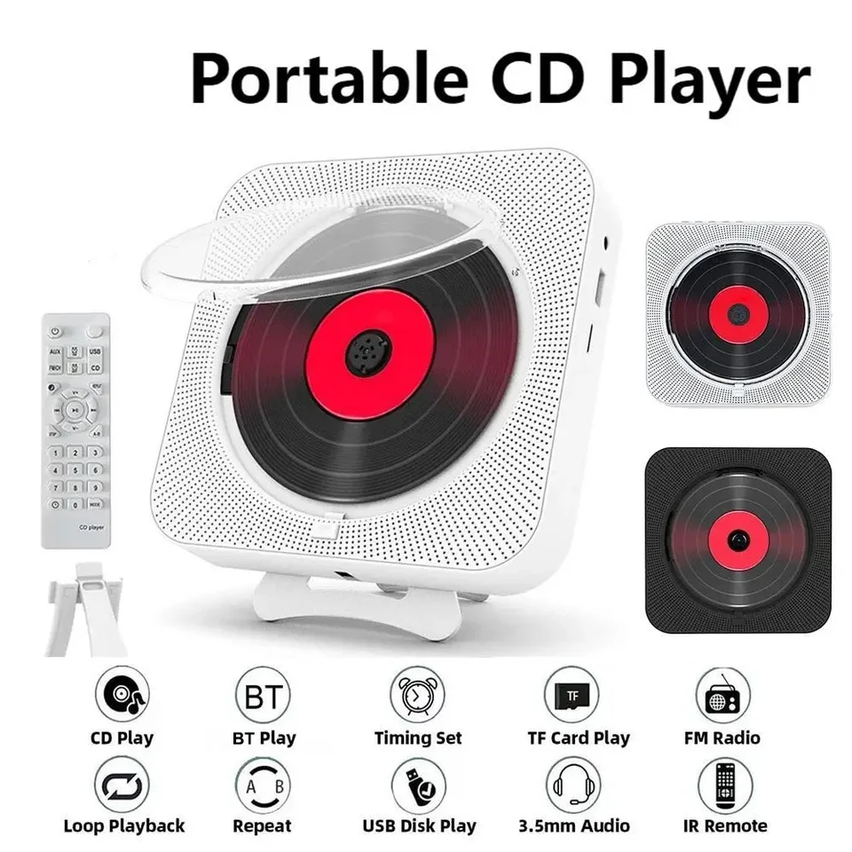 Prenosný CD prehrávač Bluetooth reproduktor LED na stenu na stenu Hudobného prehrávača FM Radio 3,5 mm stereofónne CD prehrávač s diaľkovým ovládaním