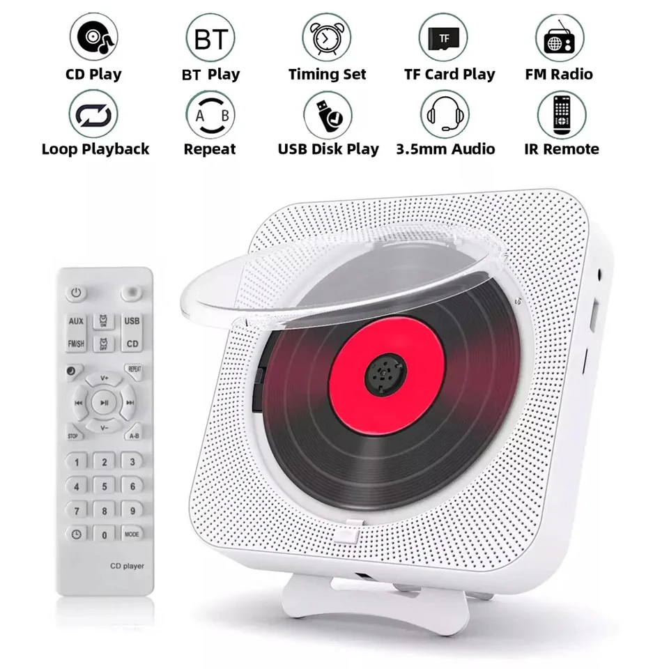 Prenosný CD prehrávač Bluetooth Reproduktor Stereo prehrávače CD LED obrazovky na stenu pripevniteľný CD Hudobný prehrávač s IR diaľkovým ovládaním FM Radio