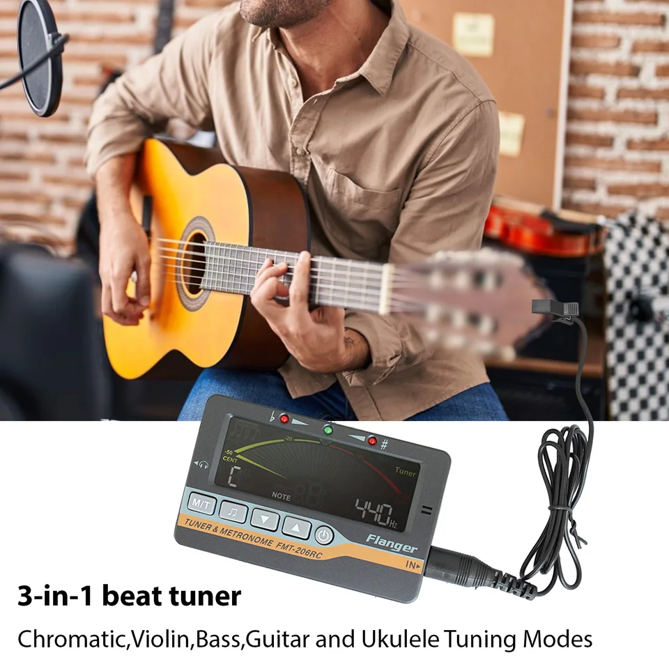 Prenosný gitarový tuner tromi v jednom rytme Tuner Multifunkčný farebný obrazovka String String Prístroj metronóm FMT-206RC
