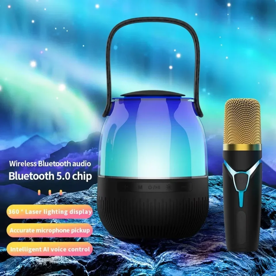 Prenosný karaoke Camping Light Bluetooth Reproduktory Tws stereofónny subwoofer s bezdrôtovým mikrofónom pre rodinnú hudobnú krabicu KTV Party
