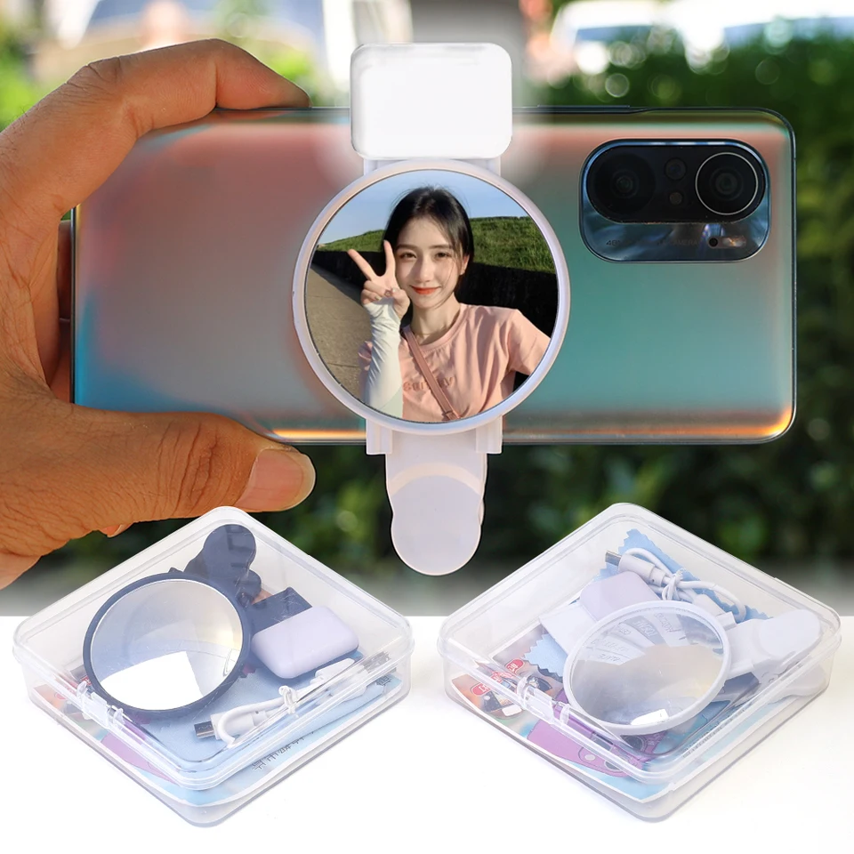 Prenosný mobilný telefón Vyplňte svetlo selfie zrkadlo s klipom pre iPhone Samsung Tablet LAPTOP Univerzálna reflexná žiarovka