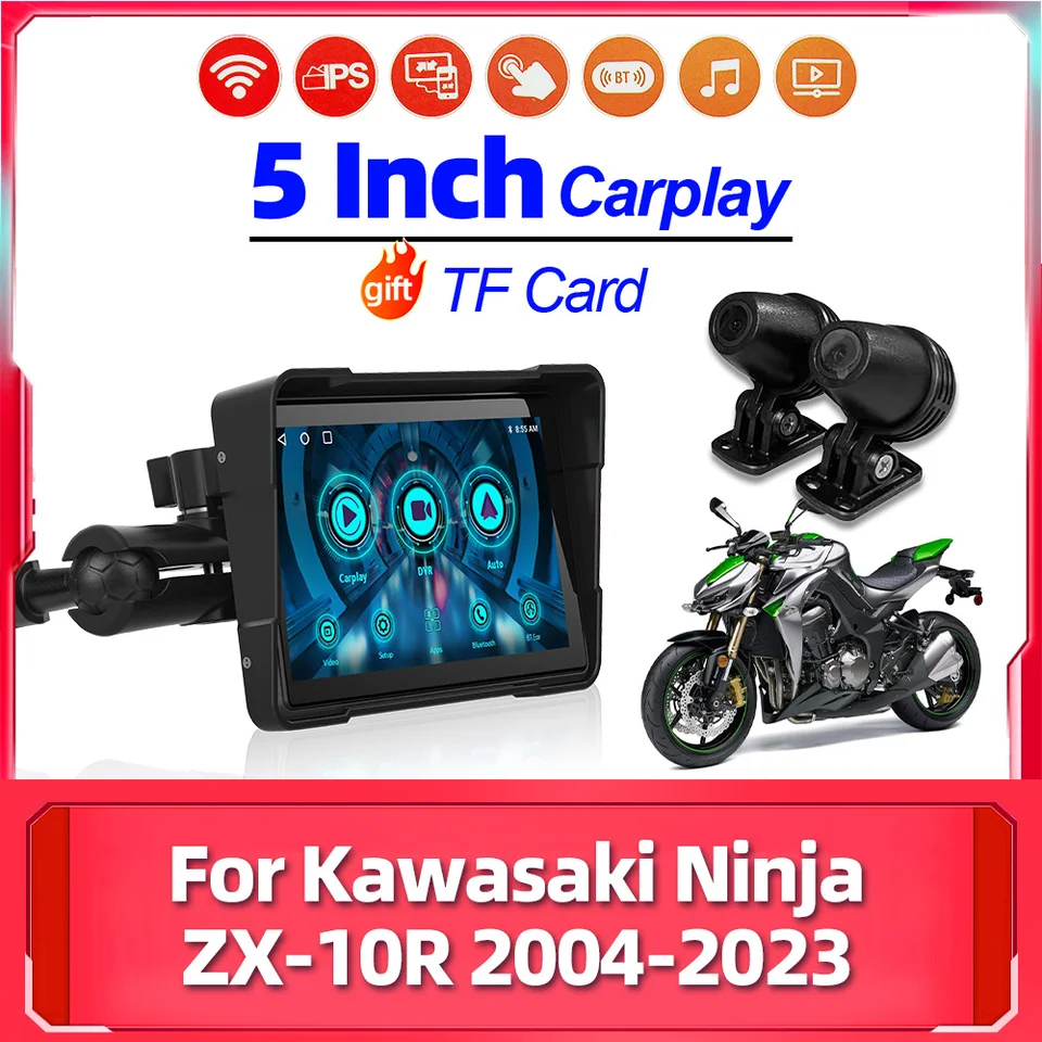Prenosný motocykel GPS/navigácia 5 palcov CARPLAY Bluetooth pre Kawasaki Ninja ZX-10R 2004 2005 2006 2007 2008 2008 2009-2023