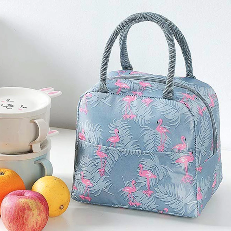 Prenosný obedový taška nepremokavá tepelná izolačná obedová škatuľka bento puzdro Flamingo obedné tašky Tote Zhustené roztomilé obedové tašky