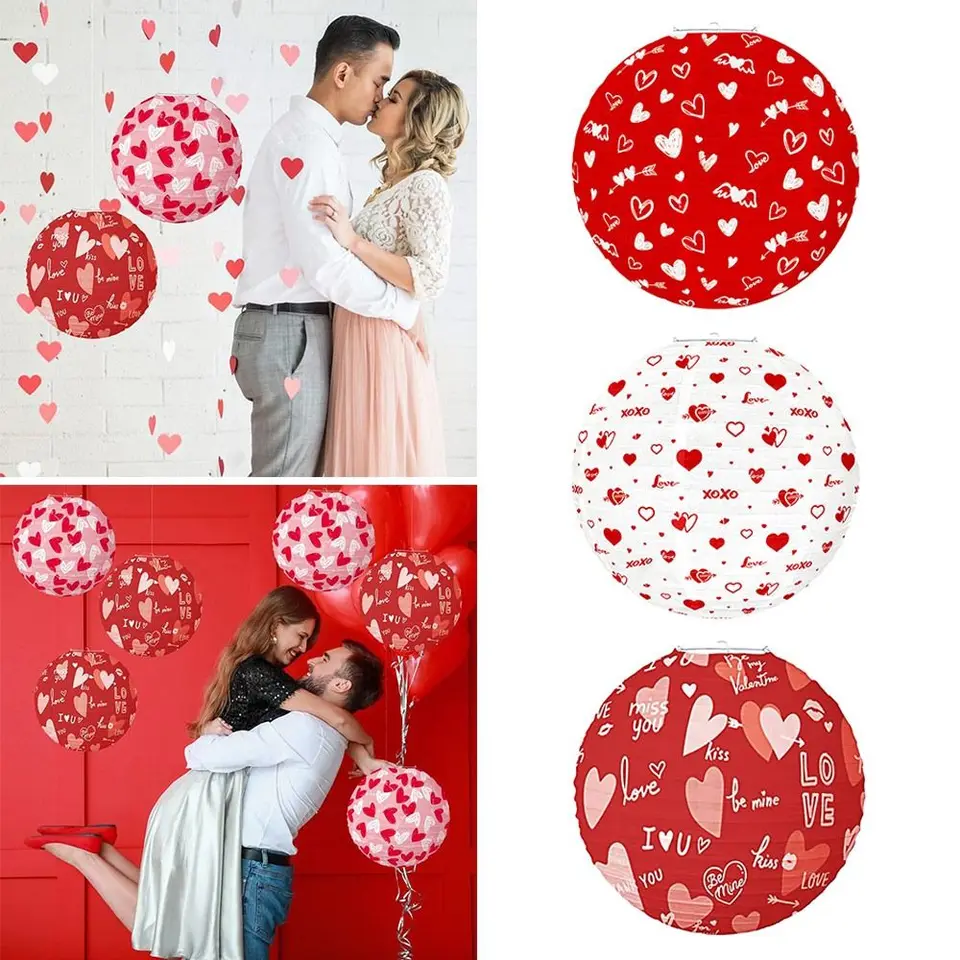 Prenosný papier Valentín Lucerny skladacie DIY Srdce papierok papier Red Love Lamshades zavesenie lucernej svadobnej hostiny