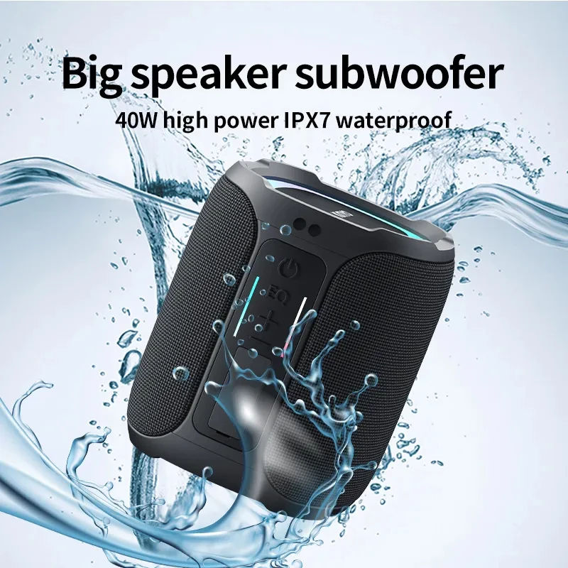 Prenosný reproduktor Bluetooth 40W Výkonný 360 stupňov stereofónny subwoofer IPX7 nepremokavý s RGB svetlo 5000 mAh veľkú batériu