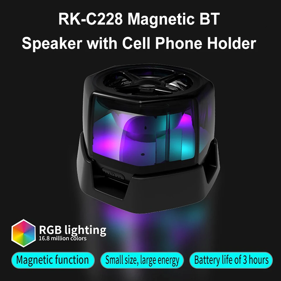 Prenosný reproduktor Bluetooth RGB Lighting Magnetic Sound Box 7 hodín hudobný prehrávač Univerzálny držiak inteligentných telefónov pre Xiaomi/iPhone