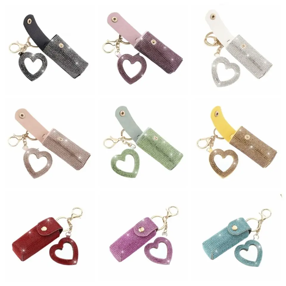 Prenosný rúžový organizátor Keychain Vynikajúci s make -upom zrkadlom rúžový držiak módny Multifunkčný lesk na perách Ženy