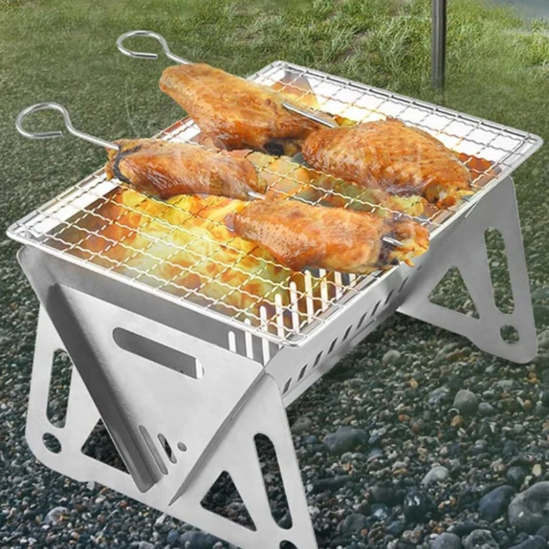 Prenosný skladací grilový gril vykurovacie kachle Multifunkčné kempovanie BBQ Grill stojan Čet palivového dreva z nehrdzavejúcej ocele BBQ gril