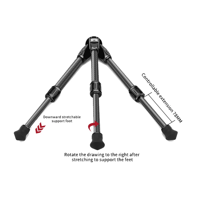 Prenosný stojan na statív z uhlíkových vlákien Rozšíriteľný 3 Sekcia W 1/4 '' Skrutka pre gopro fotoaparát Video Vlog rukoväť GRIP Light Phone GIMBAL