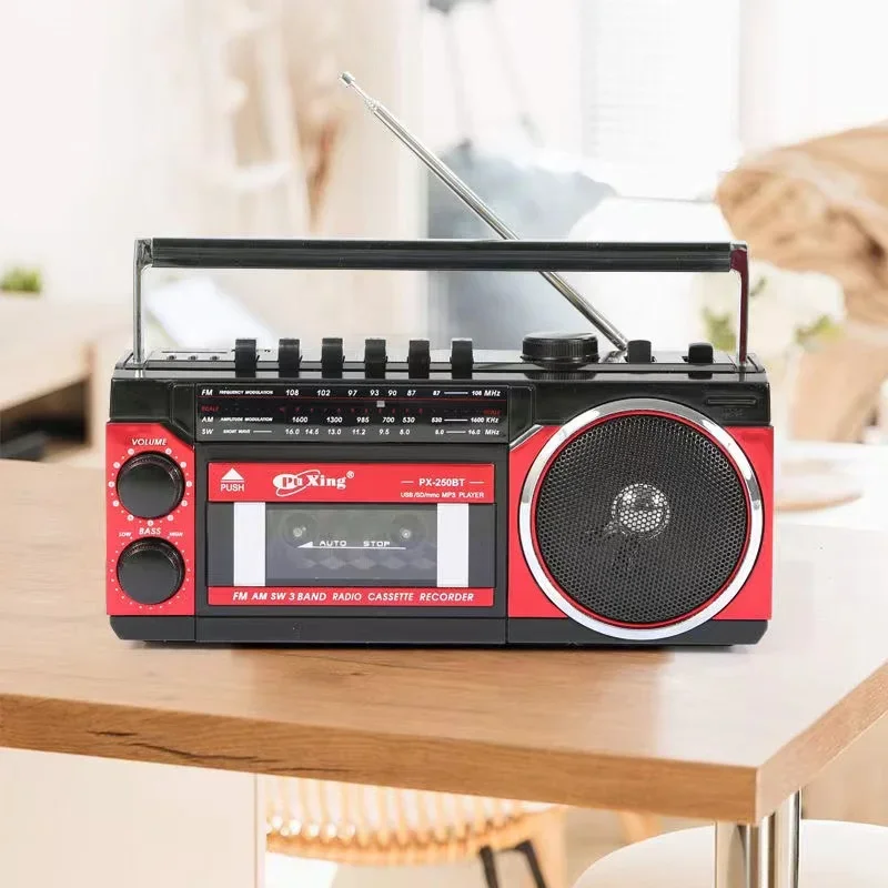 Prenosný vintage retro USB AM/FM/SW Multiband Radio Stereo Wireless Bluetooth Boombox MP3 Audio Cassette Tape Player Player Player