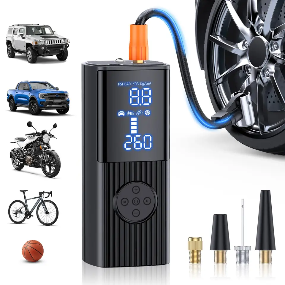 Prenosný vzduchový kompresor 180psi a 25 000 mAh, prenosný vzduchový kompresor s presným tlakomerom, 3x rýchlejšie inflácie