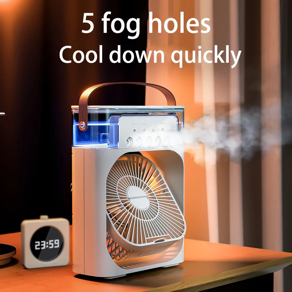 Prenosný zvlhčovač ventilátor klimatizácií USB Elektrický ventilátor LED nočné ľahké vodné hmla Zábava 3 v 1 vzduchový chladič zvlhčovača pre dom