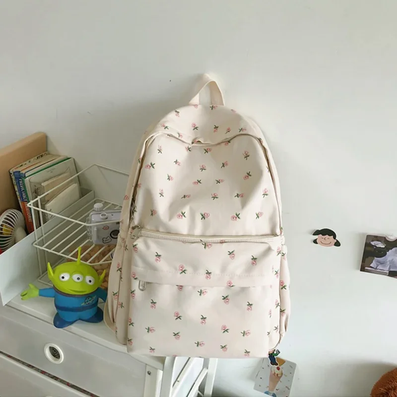 Preppy štýl plátno batohy ramien pre ženy pre ženy vodotesné nylonové študentské klienty módne kvetinové tlačené batoh