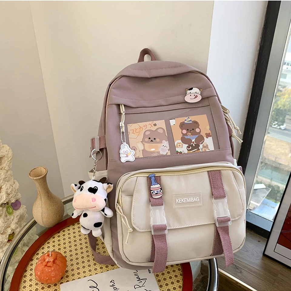 Preppy štýl Veľká kapacita Študenti Školské tašky Príležitostné plátno ženský batoh módne patchwork Ženy Bathack s odznakom karty