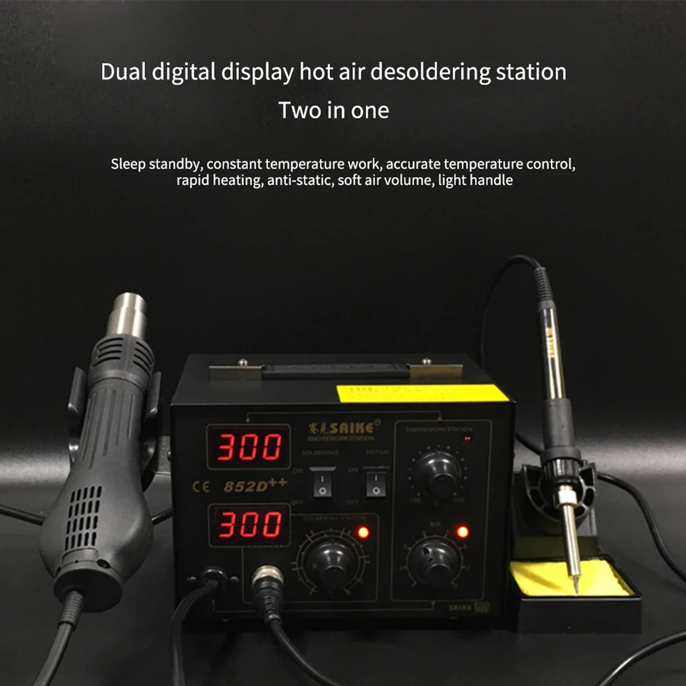 Prepracovaná stanica Spájka Iron 2 In 1 SMD Hot Air Gun Saike 852d ++ Kostrá stanica Desoldering Station